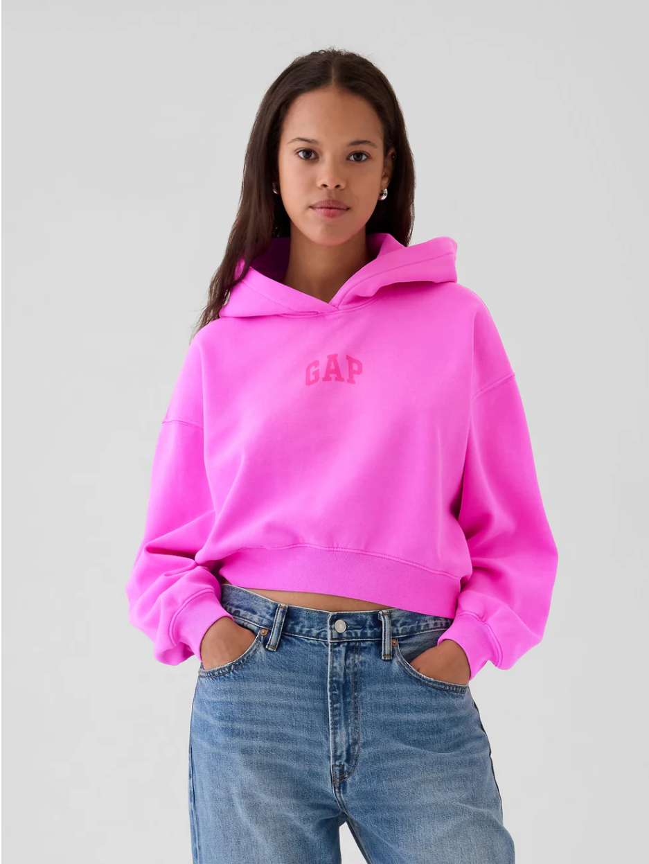 Pink Arch Crop Hoodie