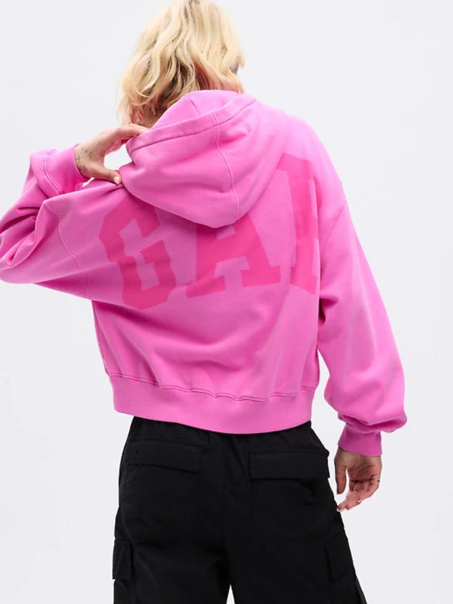 Pink Arch Crop Hoodie